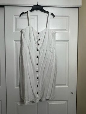 LOFT White Button-Front Mini Dress with Spaghetti Straps
